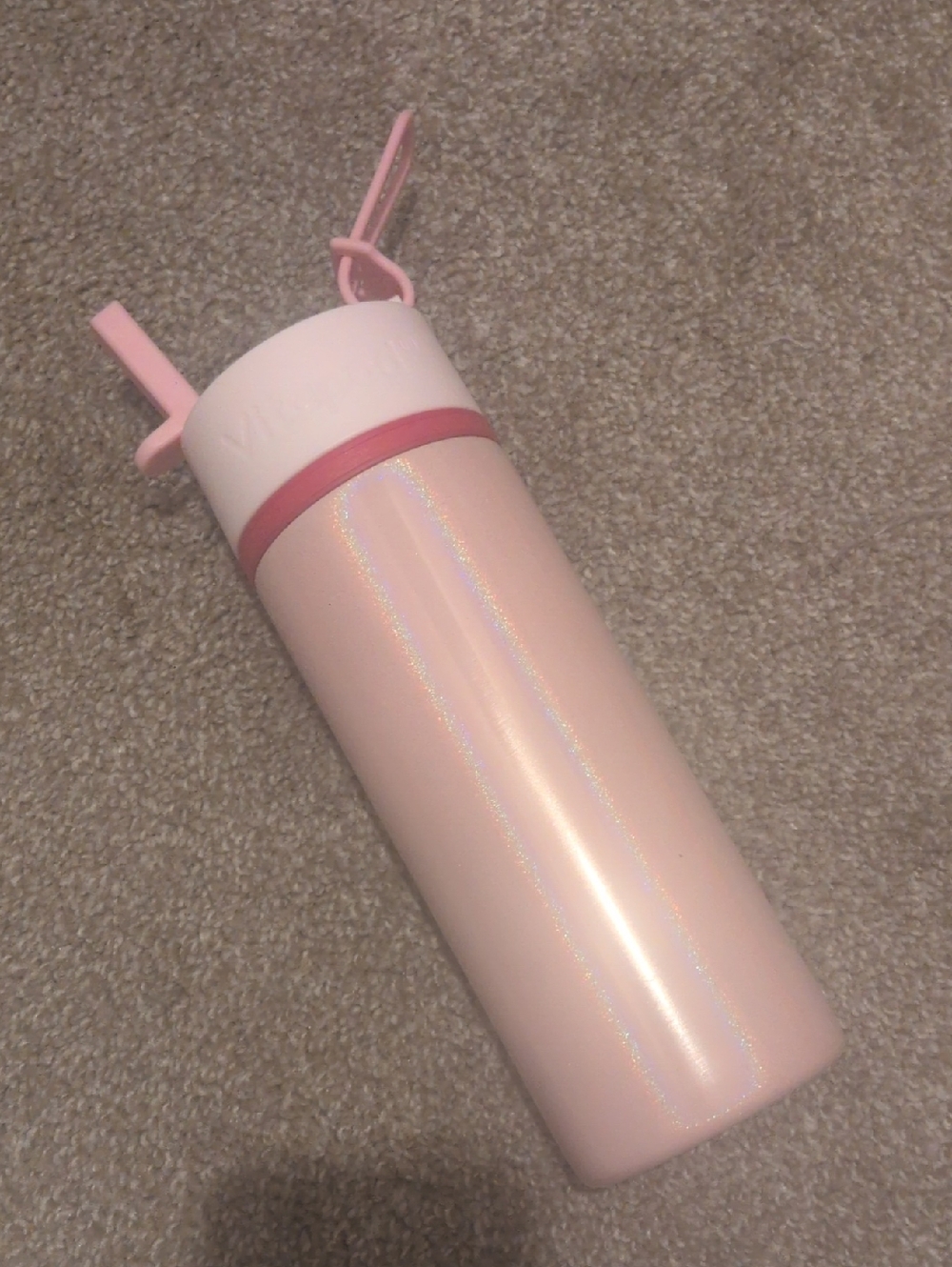 Pink Iridescent Stainless Vitapod Bottle with Straw Lid Paris Hilton Edition